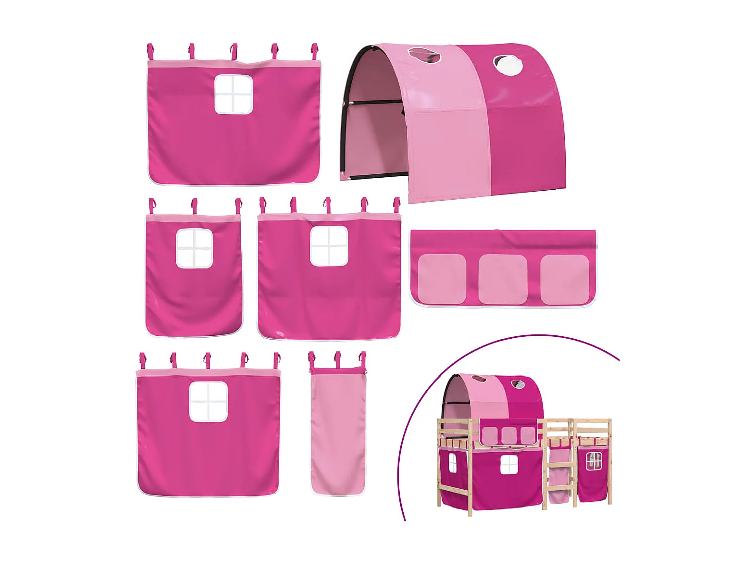 Letto a soppalco per bambini con tunnel senza materasso rosa 90x200 cm