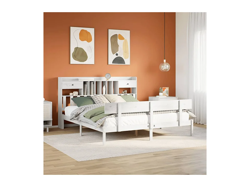 Letto libreria bianco senza materasso 180x200 cm in legno massello di pino