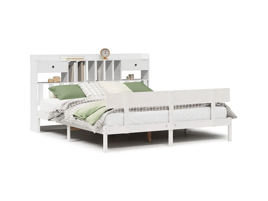 Letto libreria bianco senza materasso 180x200 cm in legno massello di pino