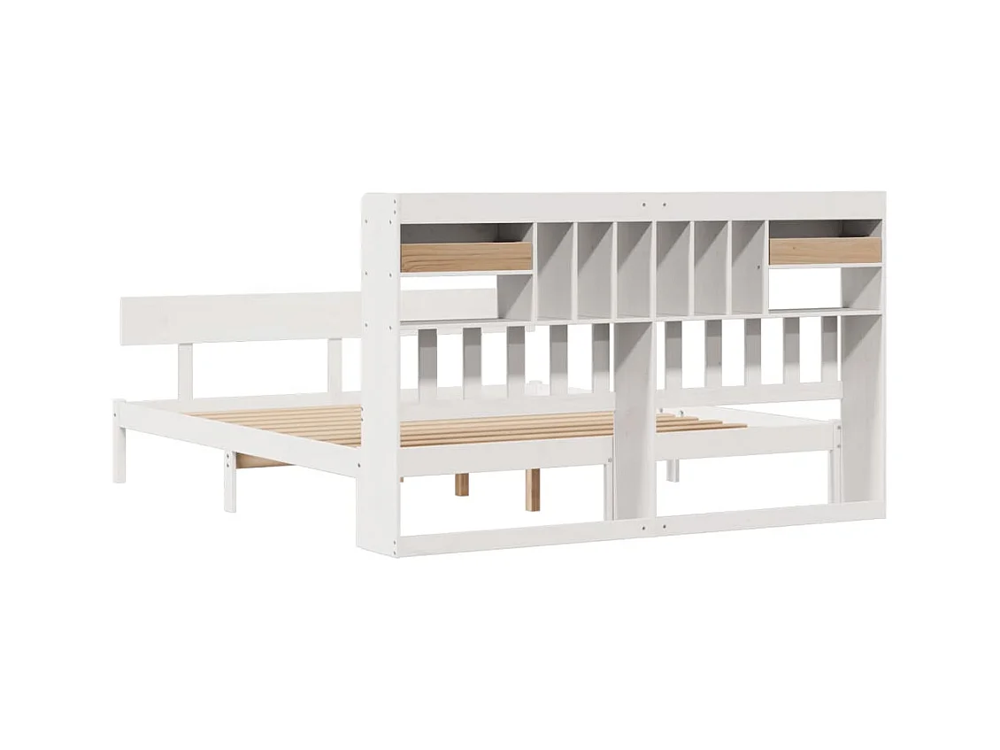 Letto libreria bianco senza materasso 180x200 cm in legno massello di pino