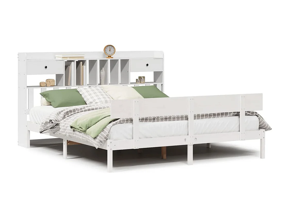 Lit bibliothèque sans matelas blanc 180x200 cm bois pin massif