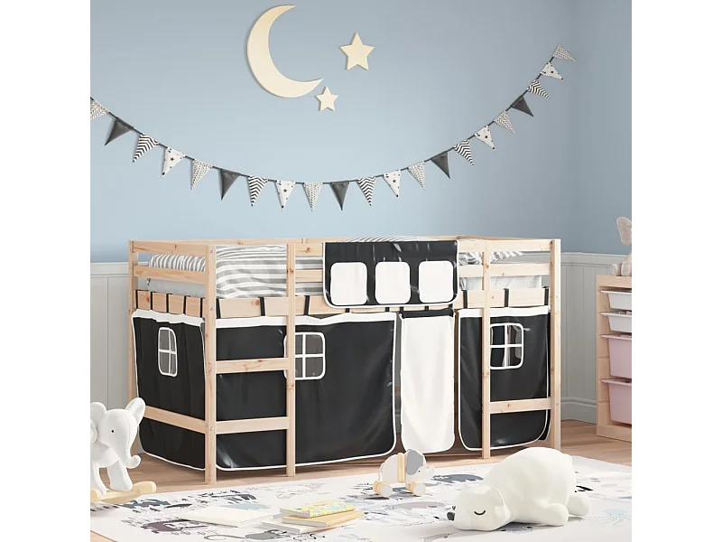 Letto a soppalco per bambini con tende senza materasso 80x200 cm