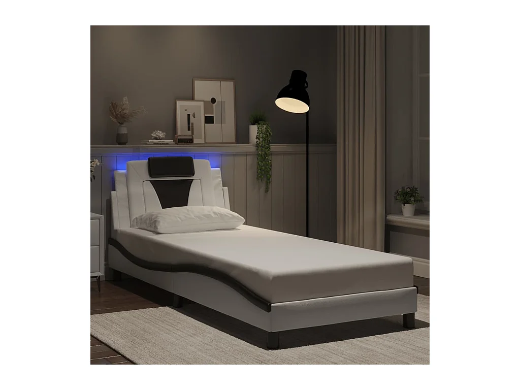 Bedframe met LED zonder matras wit en zwart 80x200 cm