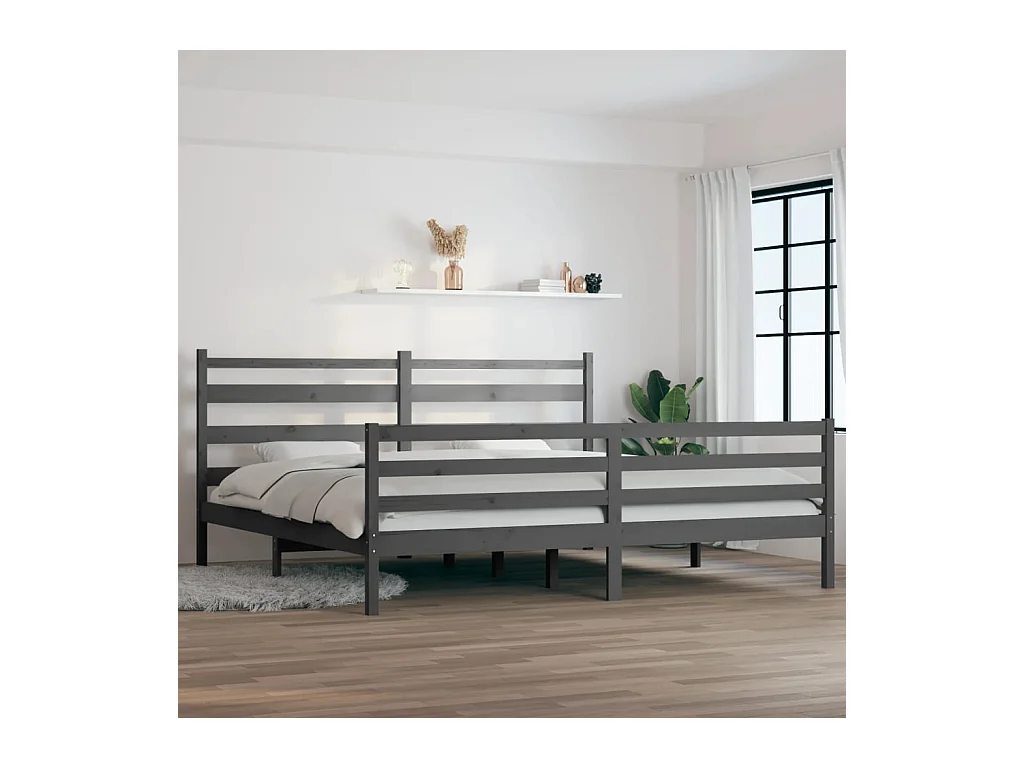 Bettgestell ohne Matratze Kiefer Massivholz 200x200 cm grau