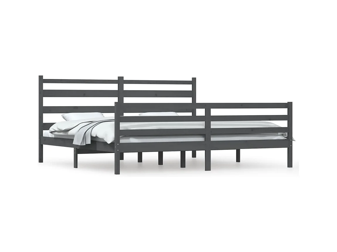 Bettgestell ohne Matratze Kiefer Massivholz 200x200 cm grau