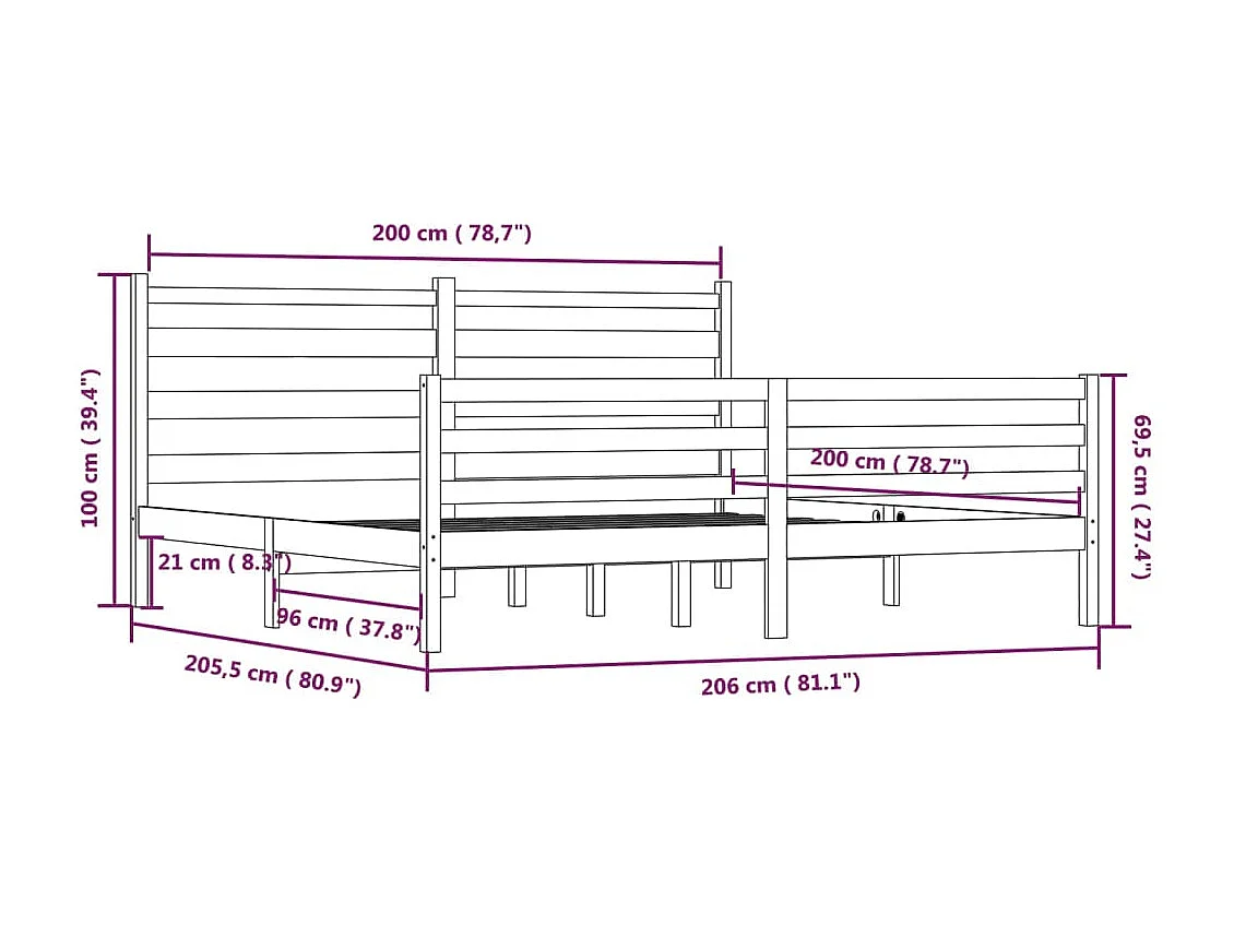 Cadre de lit sans matelas bois massif de pin 200x200 cm gris