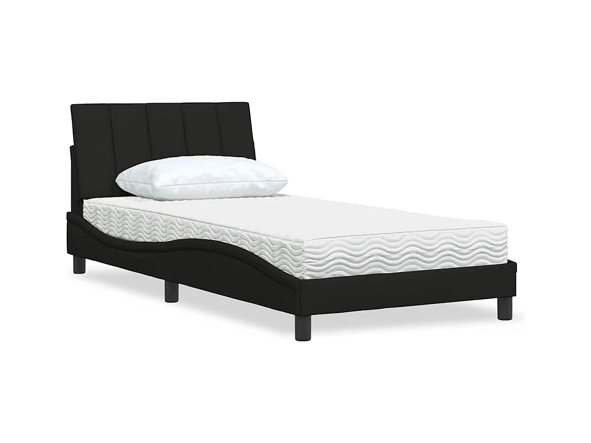 Lit avec matelas noir 100x200 cm tissu