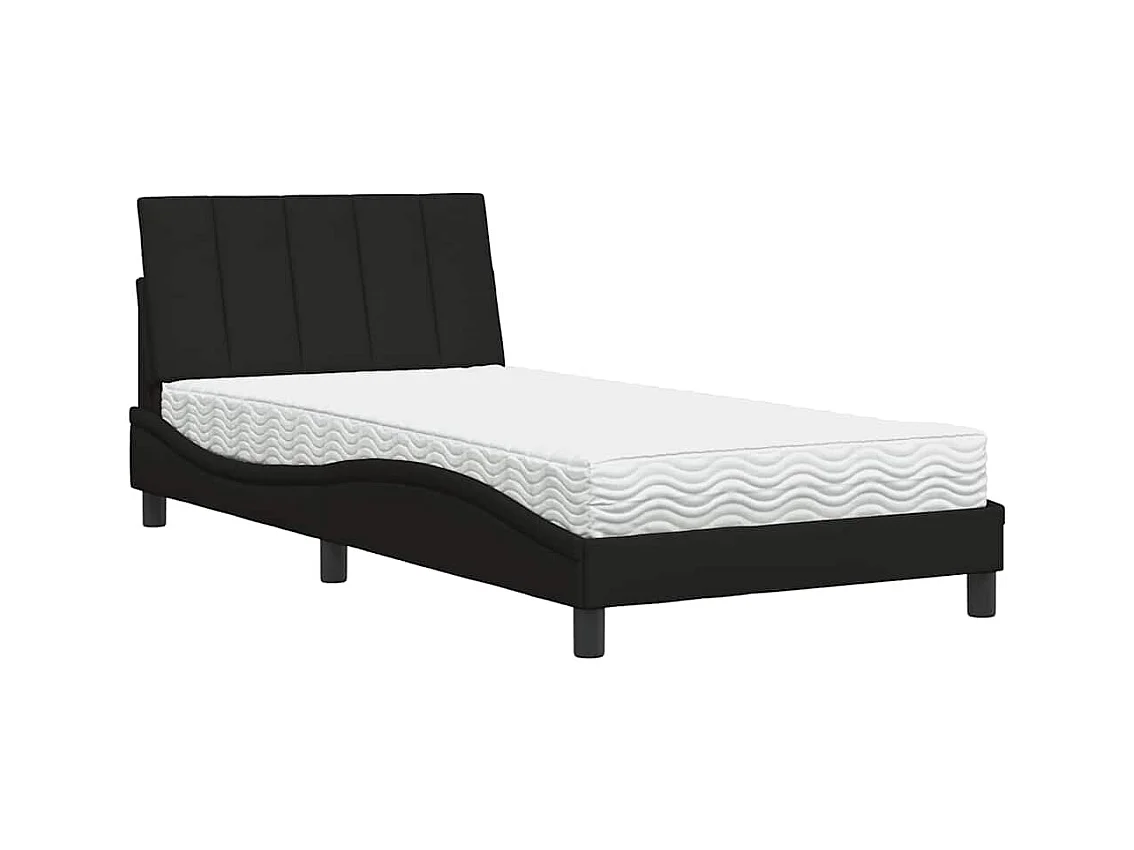 Lit avec matelas noir 100x200 cm tissu