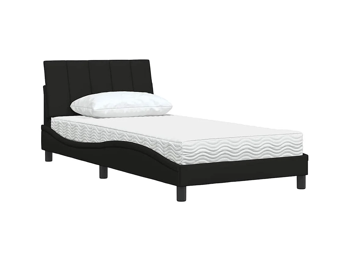 Lit avec matelas noir 100x200 cm tissu