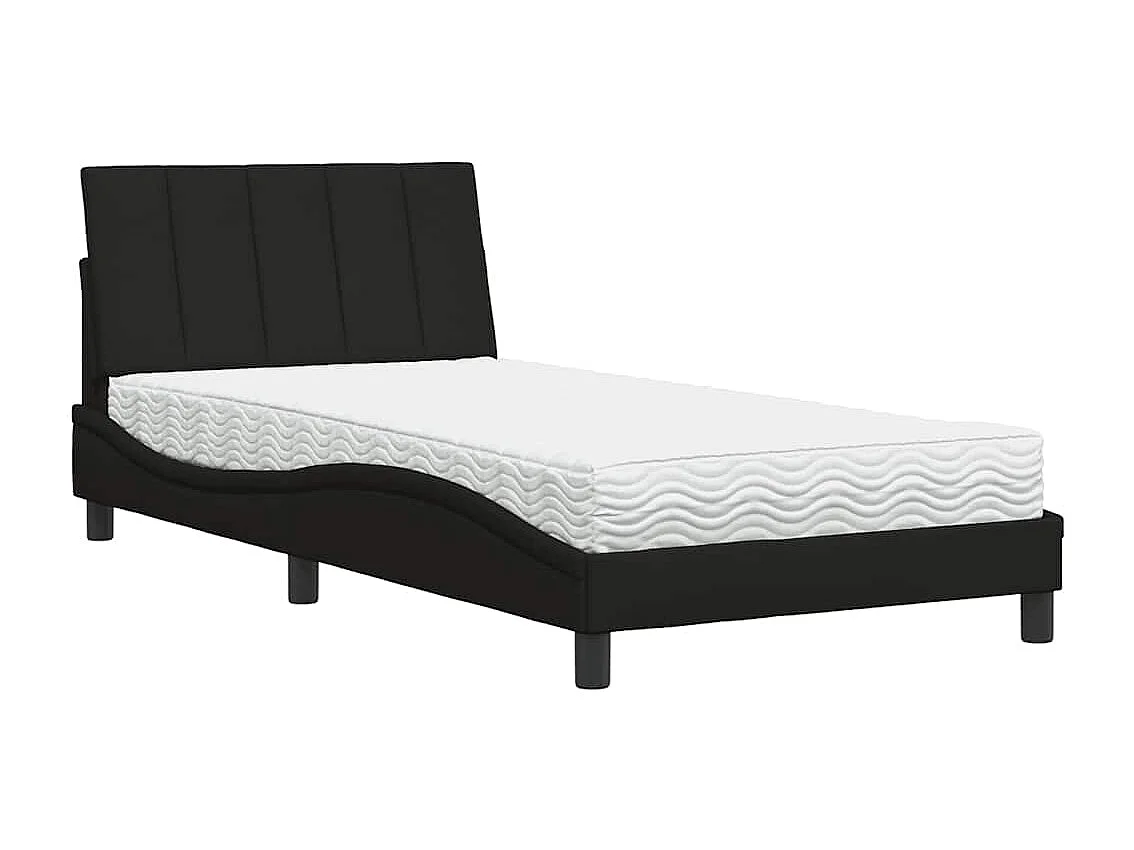 Lit avec matelas noir 100x200 cm tissu