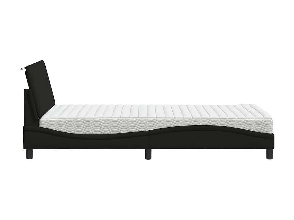 Lit avec matelas noir 100x200 cm tissu