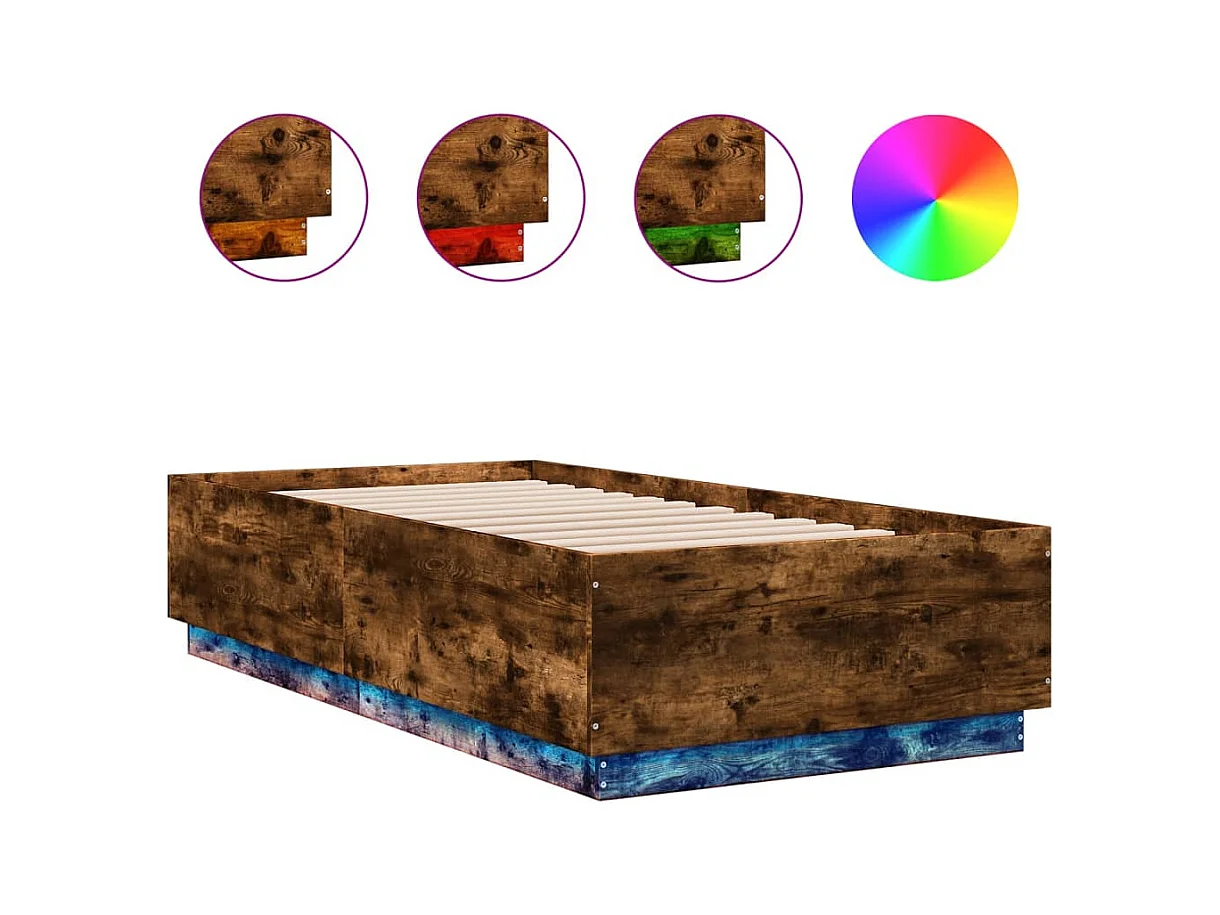 Bedframe met LED zonder matras gerookt eiken 90x190 cm