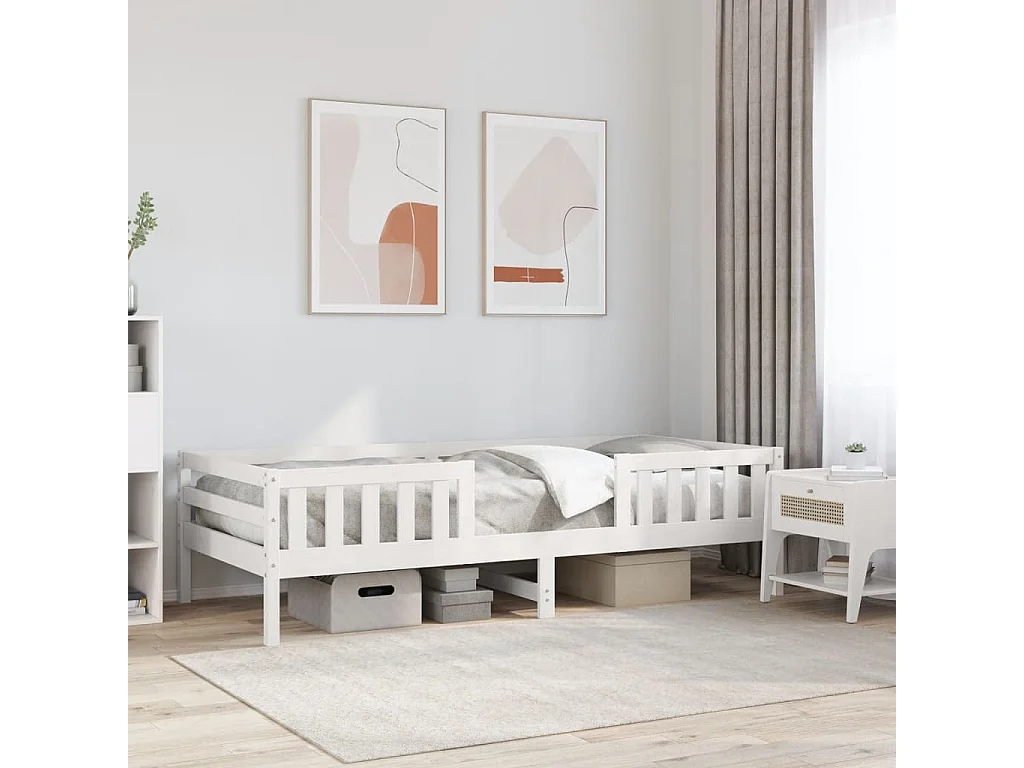 Struttura letto senza materasso bianco 100x200 cm in legno massello di pino