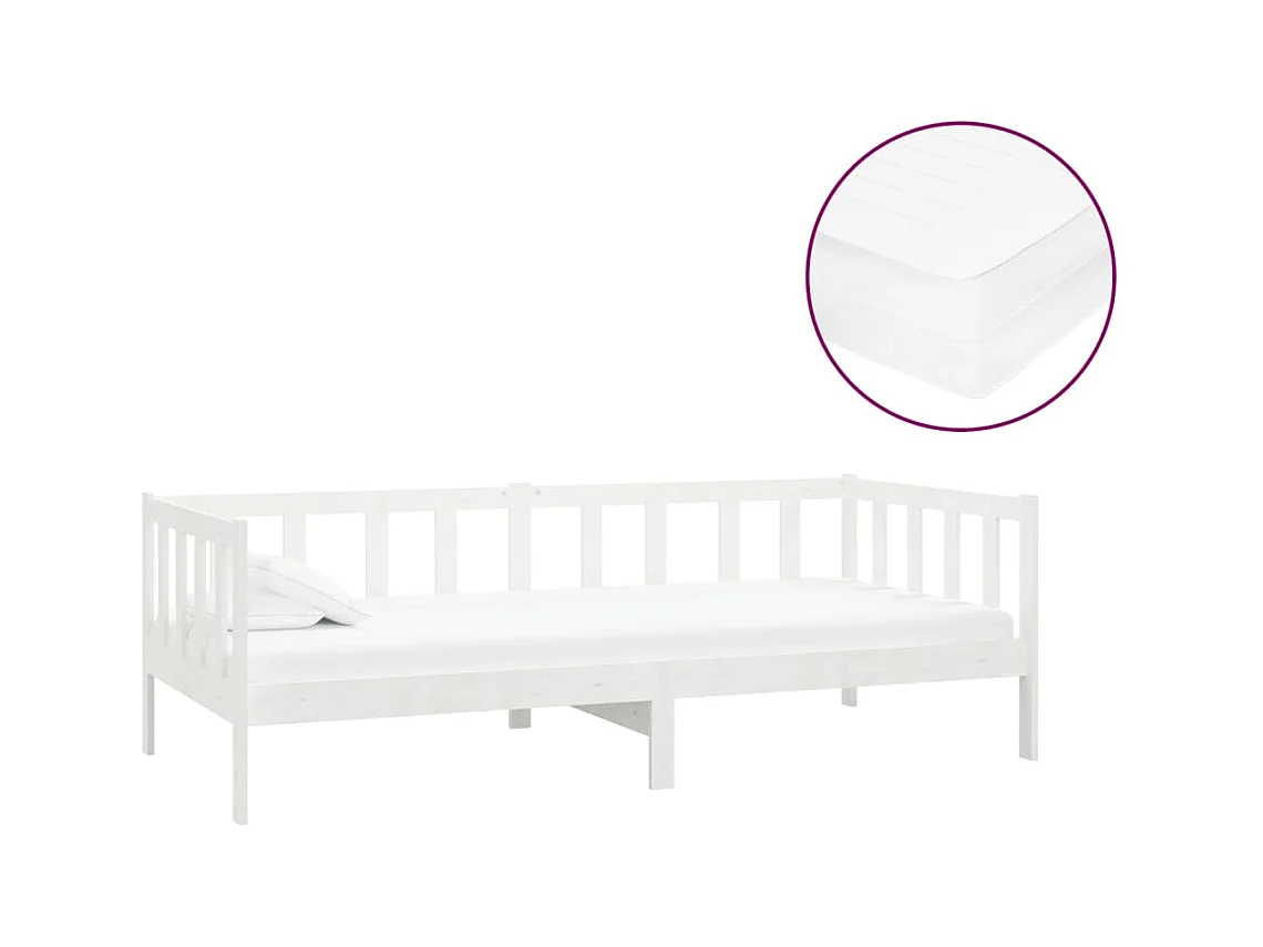 Dagbed met matras 90x200 cm Wit Massief grenenhout