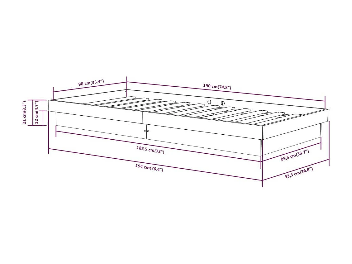Estructura de cama de madera maciza blanca sin colchón