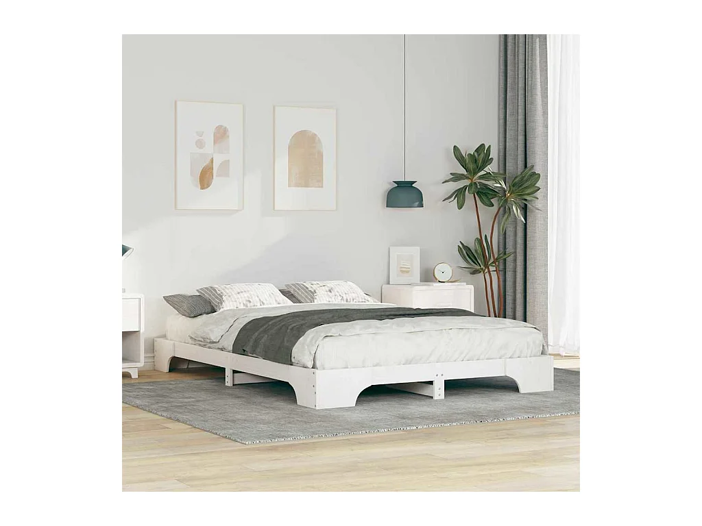 Verhoogd bedframe Wit 140 x 220 cm Massief grenenhout