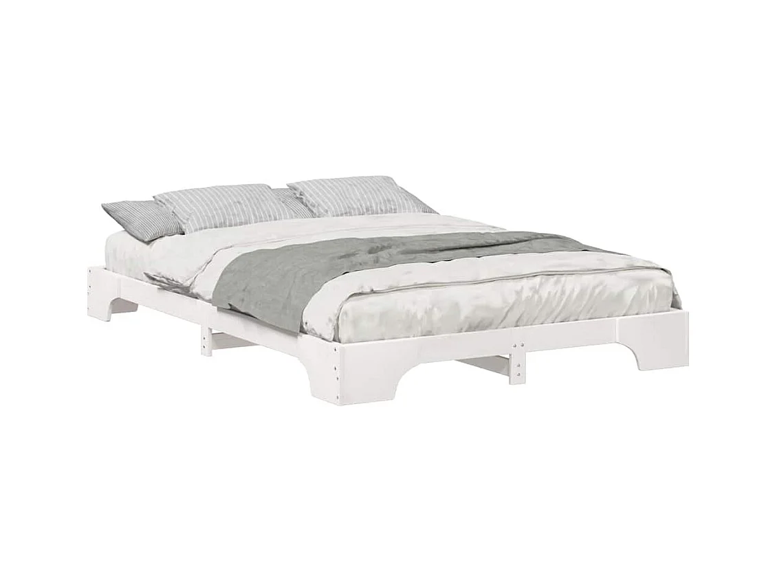 Verhoogd bedframe Wit 140 x 220 cm Massief grenenhout