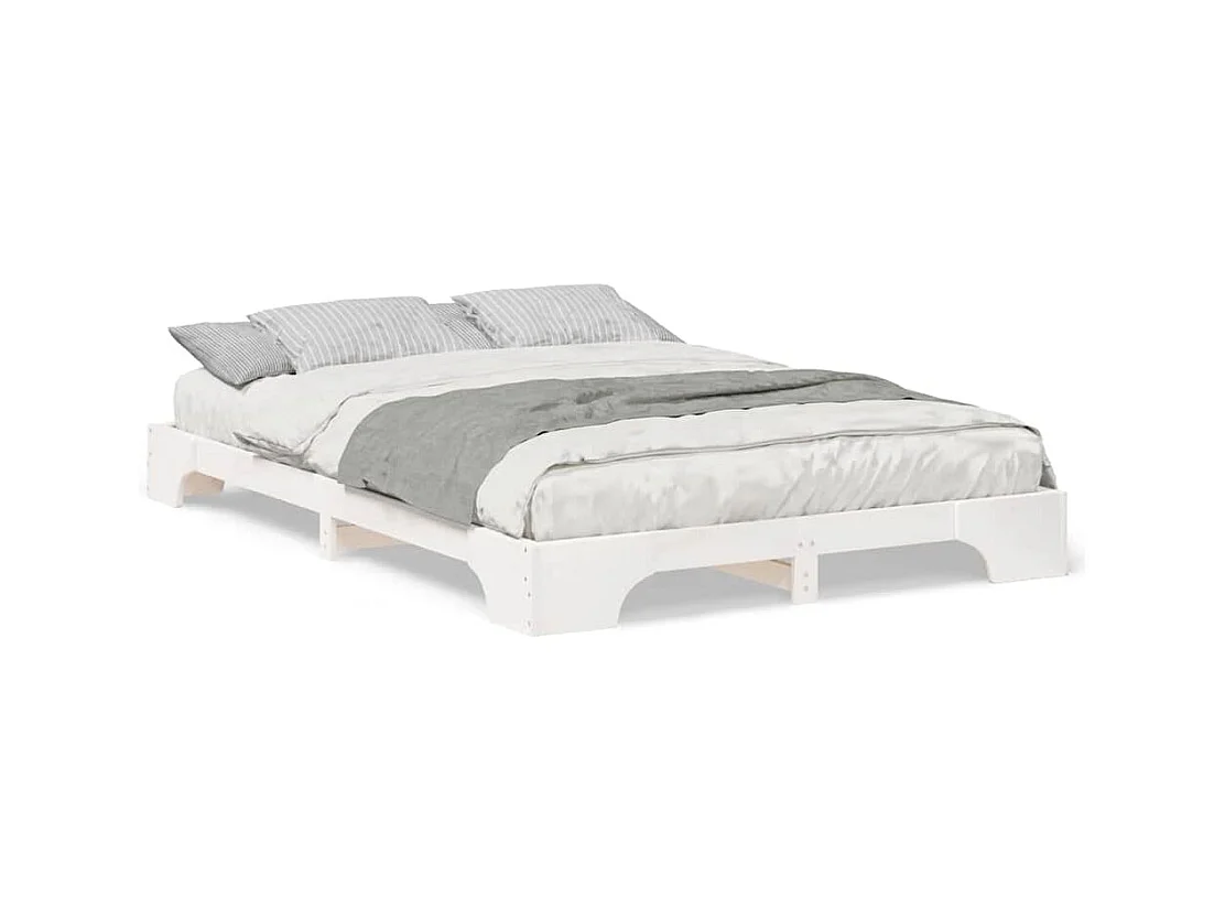 Verhoogd bedframe Wit 140 x 220 cm Massief grenenhout