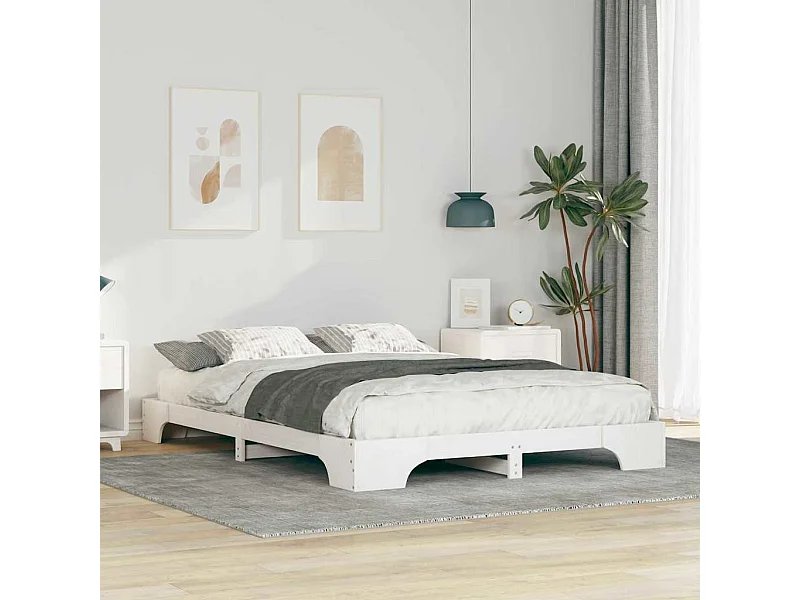 Verhoogd bedframe Wit 140 x 220 cm Massief grenenhout