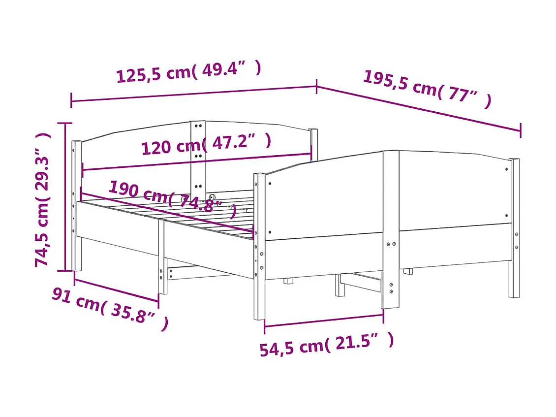 Estructura de cama sin colchón 120x190 cm madera maciza de pino