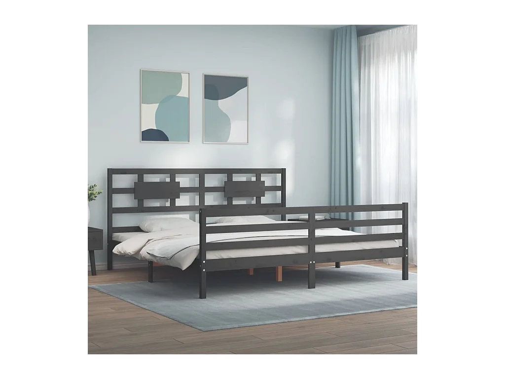 Bedframe zonder matras grijs 200x200 cm massief hout