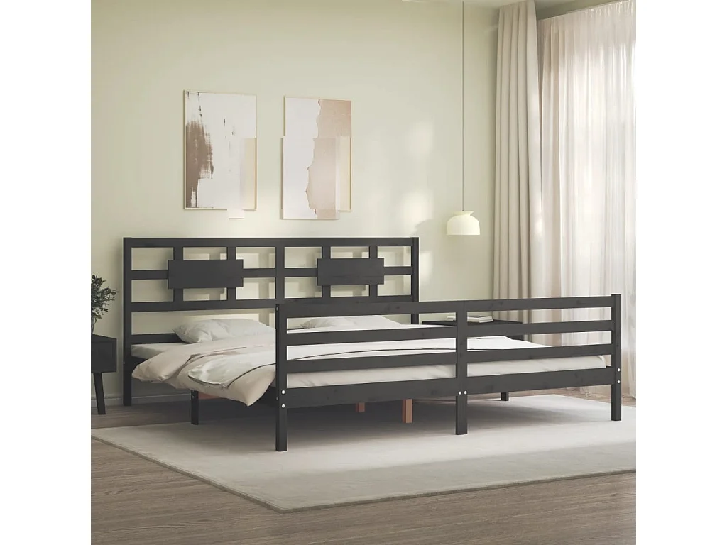 Cadre de lit sans matelas gris 200x200 cm bois massif