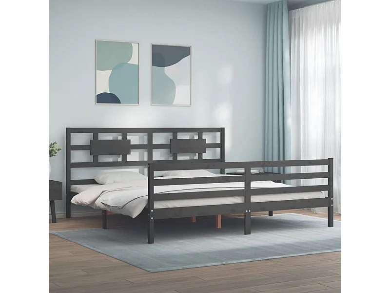 Cadre de lit sans matelas gris 200x200 cm bois massif