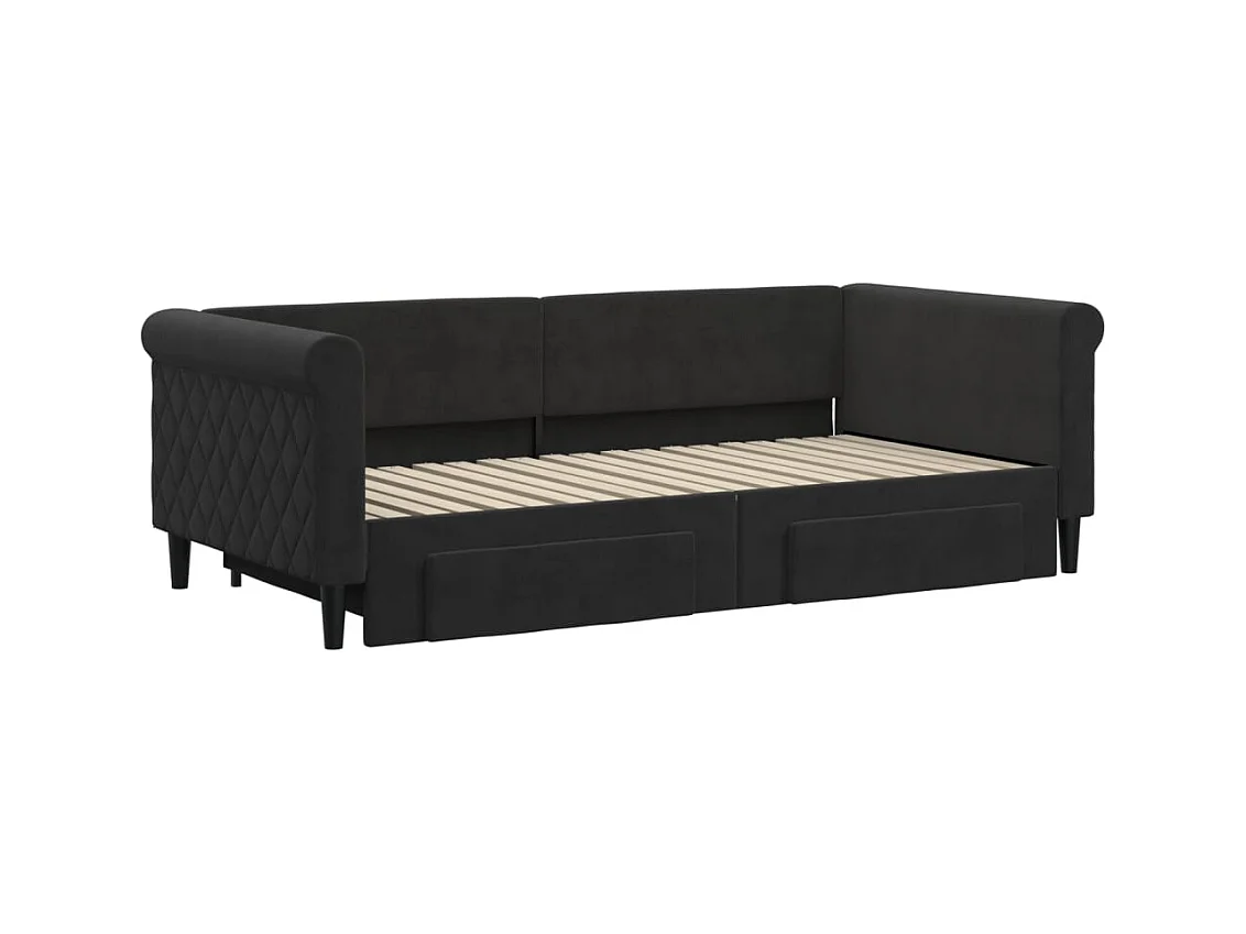 Dagbed met onderschuifbed en lades zwart 90x190 cm fluweel