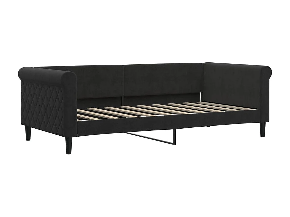 Divano letto con rotelle e cassetti nero 90x190 cm velluto