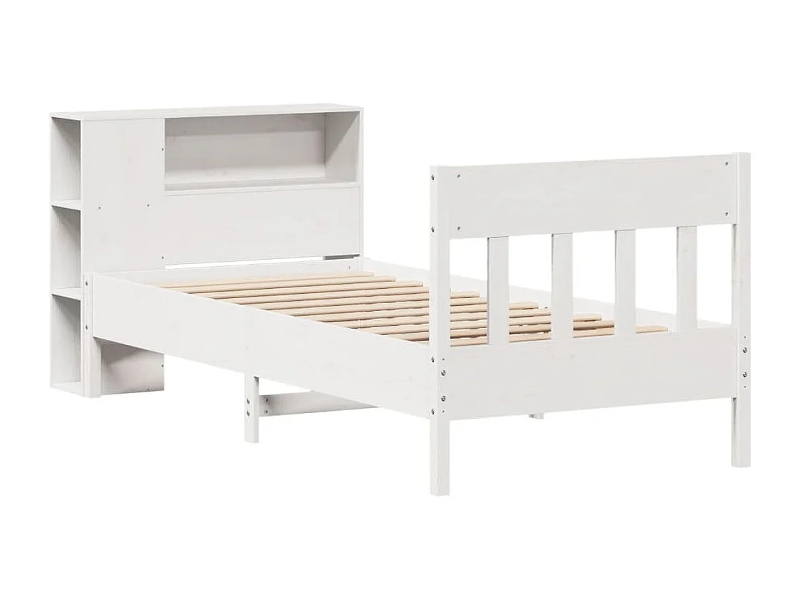 Cama librería blanca sin colchón 100x200 cm madera maciza de pino