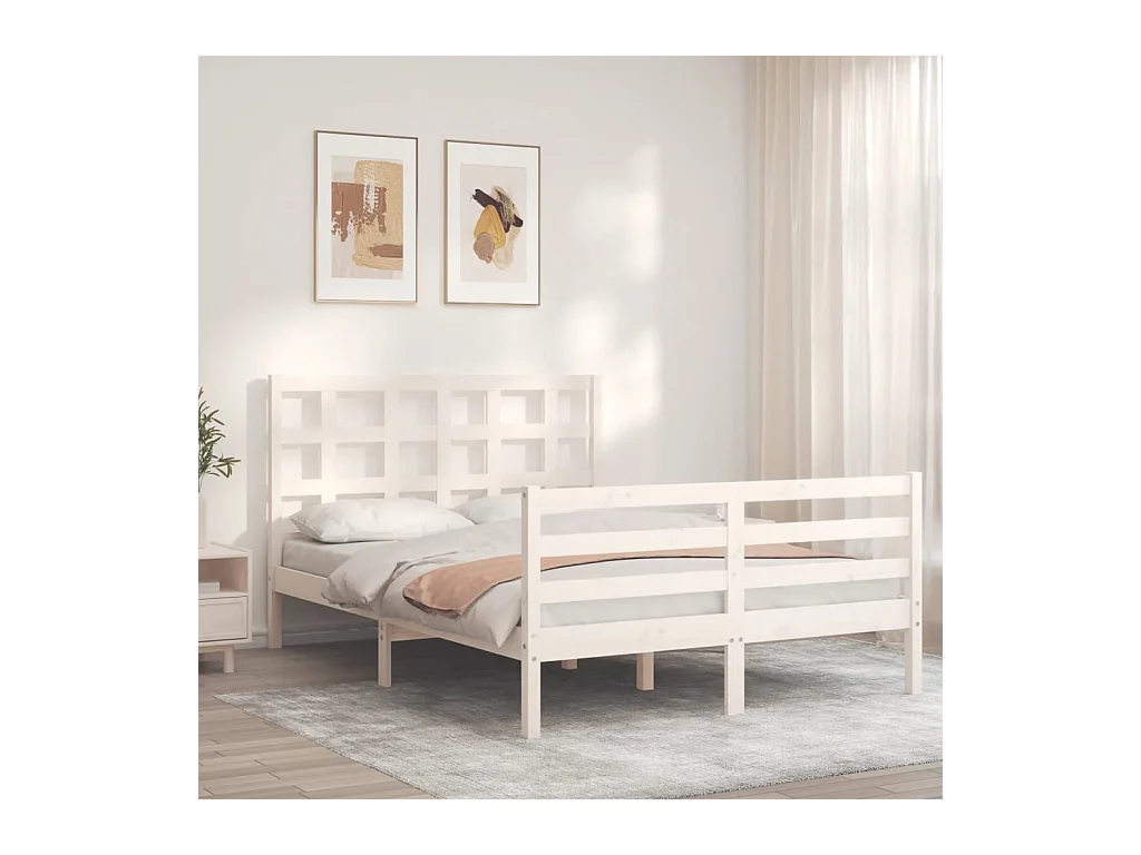 Cadre de lit sans matelas blanc bois massif