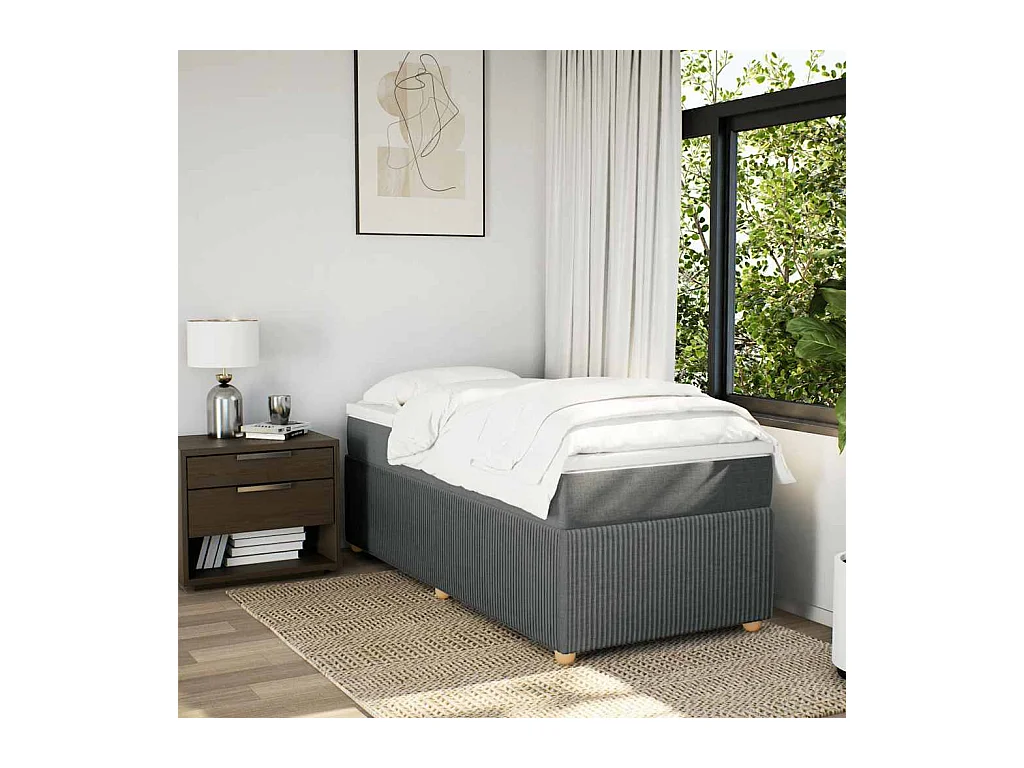 Sommier à lattes de lit avec matelas Gris foncé 90x200 cm Tissu