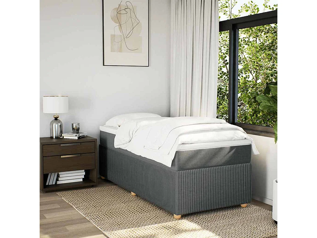 Sommier à lattes de lit avec matelas Gris foncé 90x200 cm Tissu