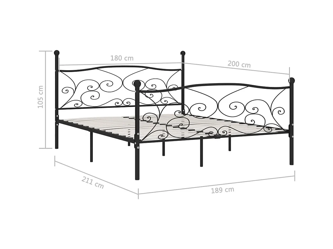 Struttura letto in metallo nero e rete a doghe 180 x 200 cm