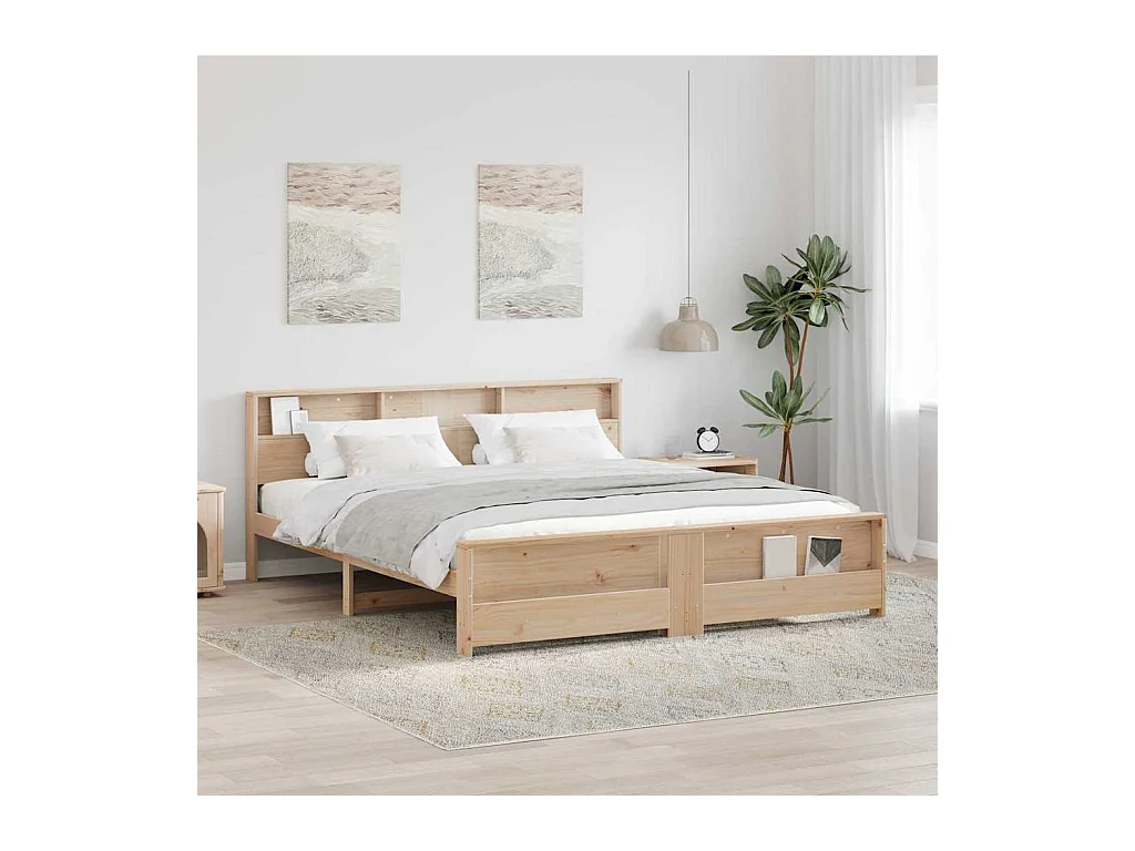 Struttura letto marrone 200 x 200 cm in legno massello di pino