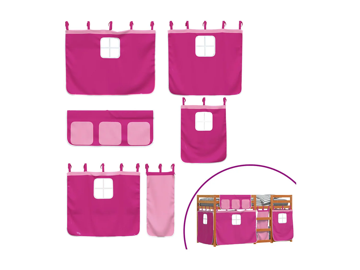 Letto a castello senza materasso rosa 80x200 cm in legno massello di pino