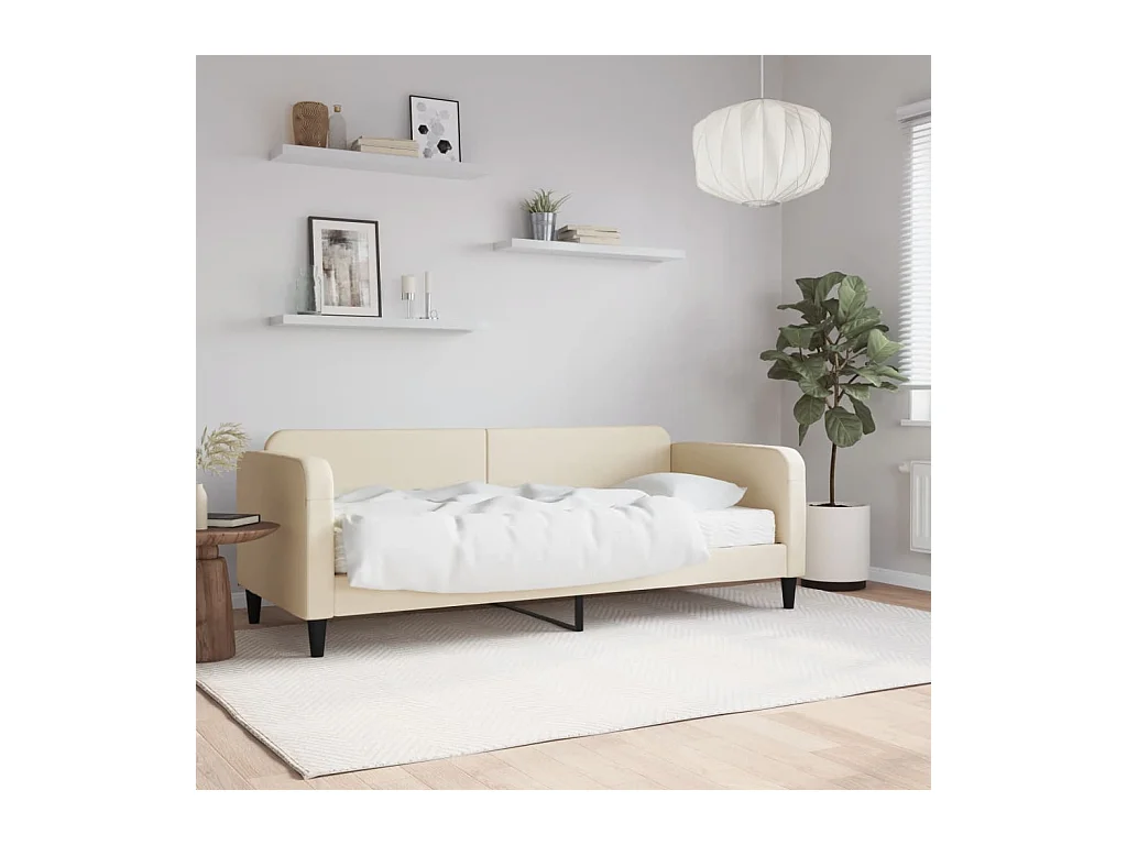 Lit de jour avec matelas crème 100x200 cm tissu
