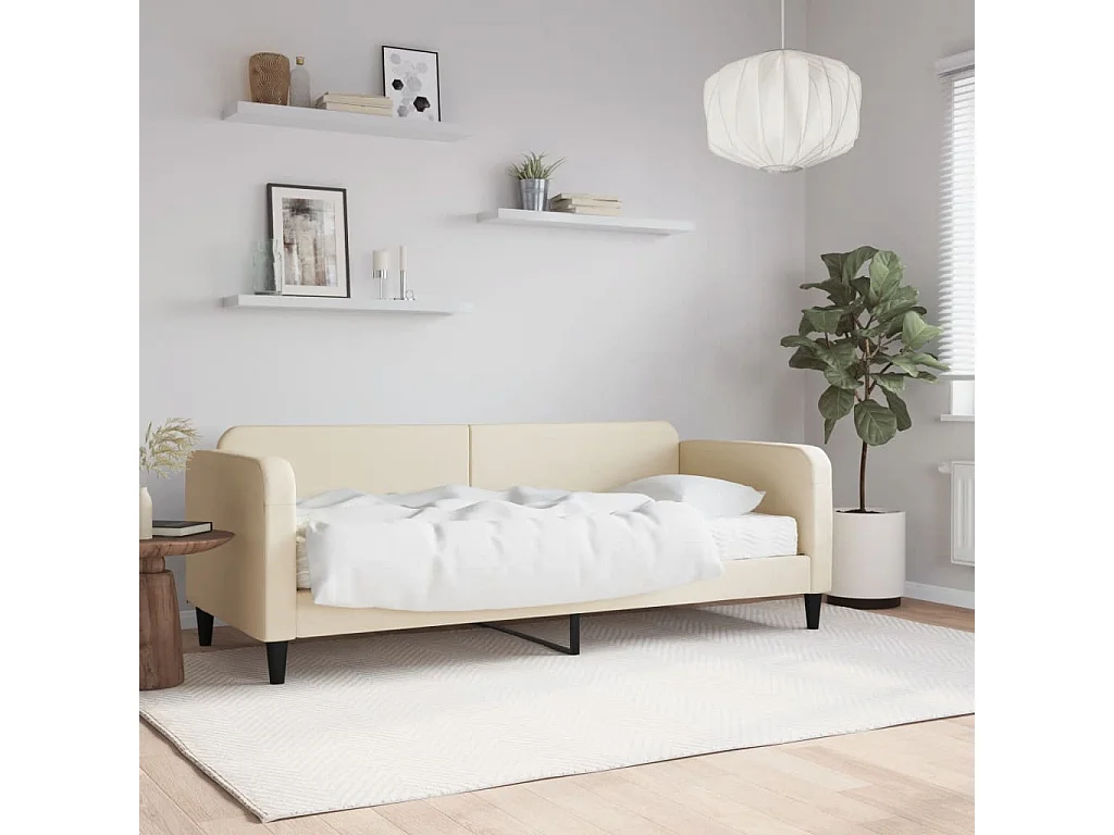 Lit de jour avec matelas crème 100x200 cm tissu