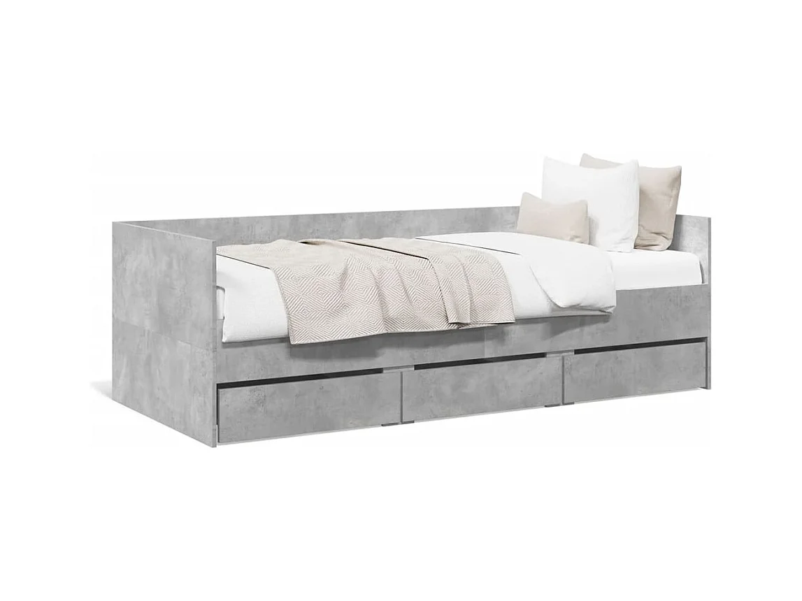 Divano letto con cassetti senza materasso grigio cemento 90x200 cm