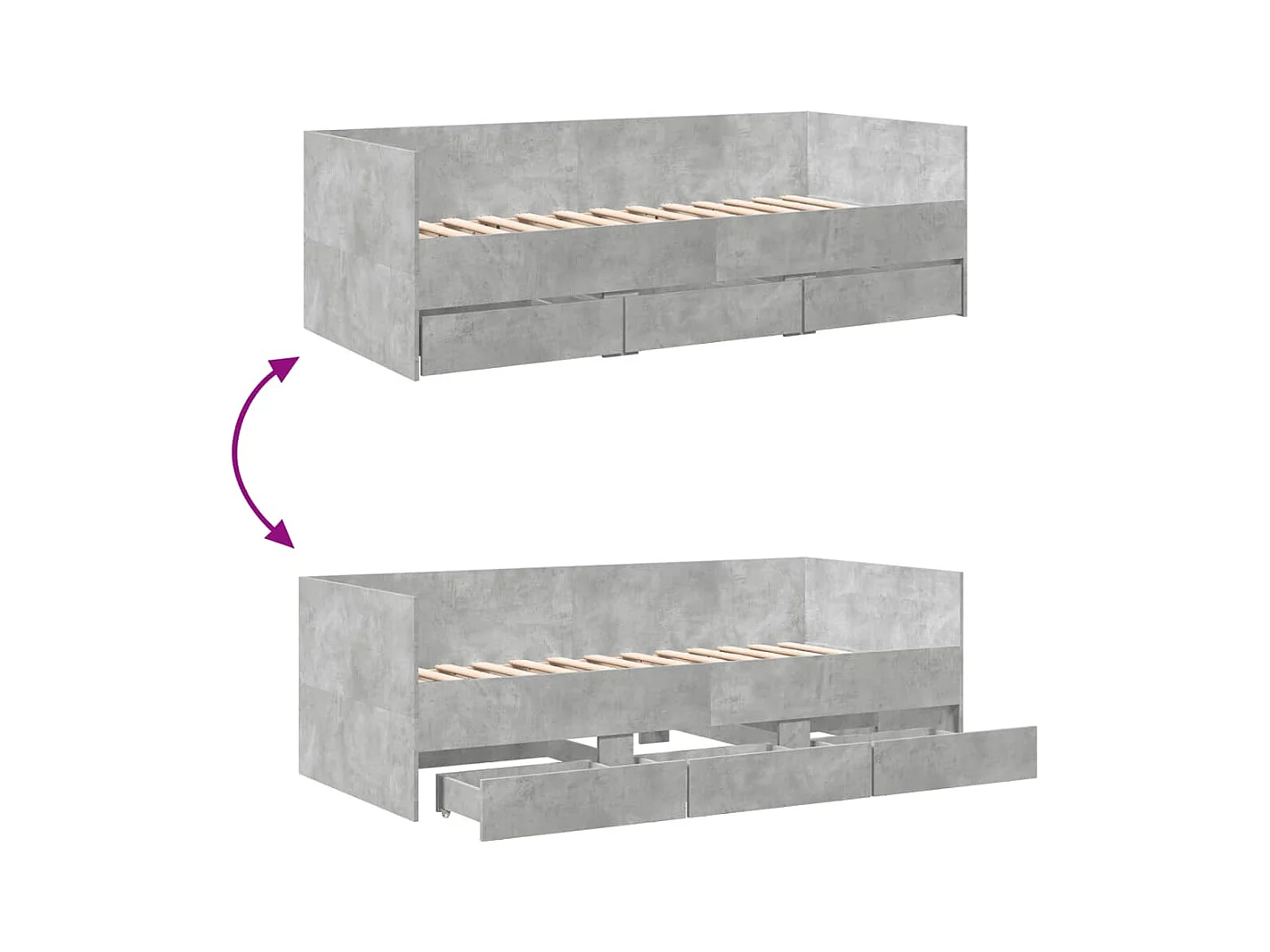 Divano letto con cassetti senza materasso grigio cemento 90x200 cm