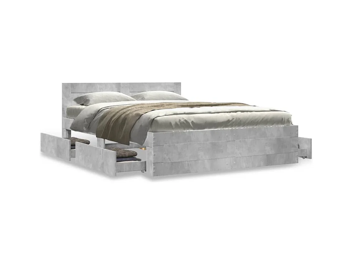 Bedframe en hoofdbord zonder matras betongrijs 140x200 cm