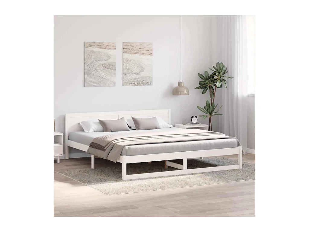 Wit bedframe 180 x 200 cm Massief grenenhout