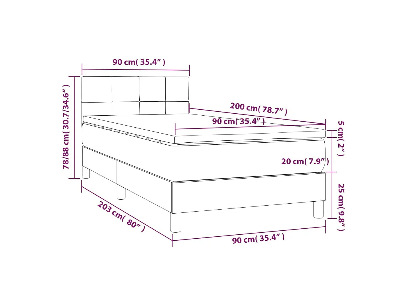 Sommier à lattes de lit avec matelas Marron foncé 90x200 cm