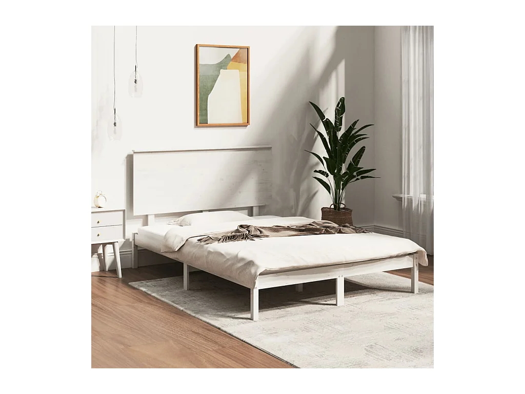 Estructura de cama sin colchón blanca 140x200 cm madera maciza de pino