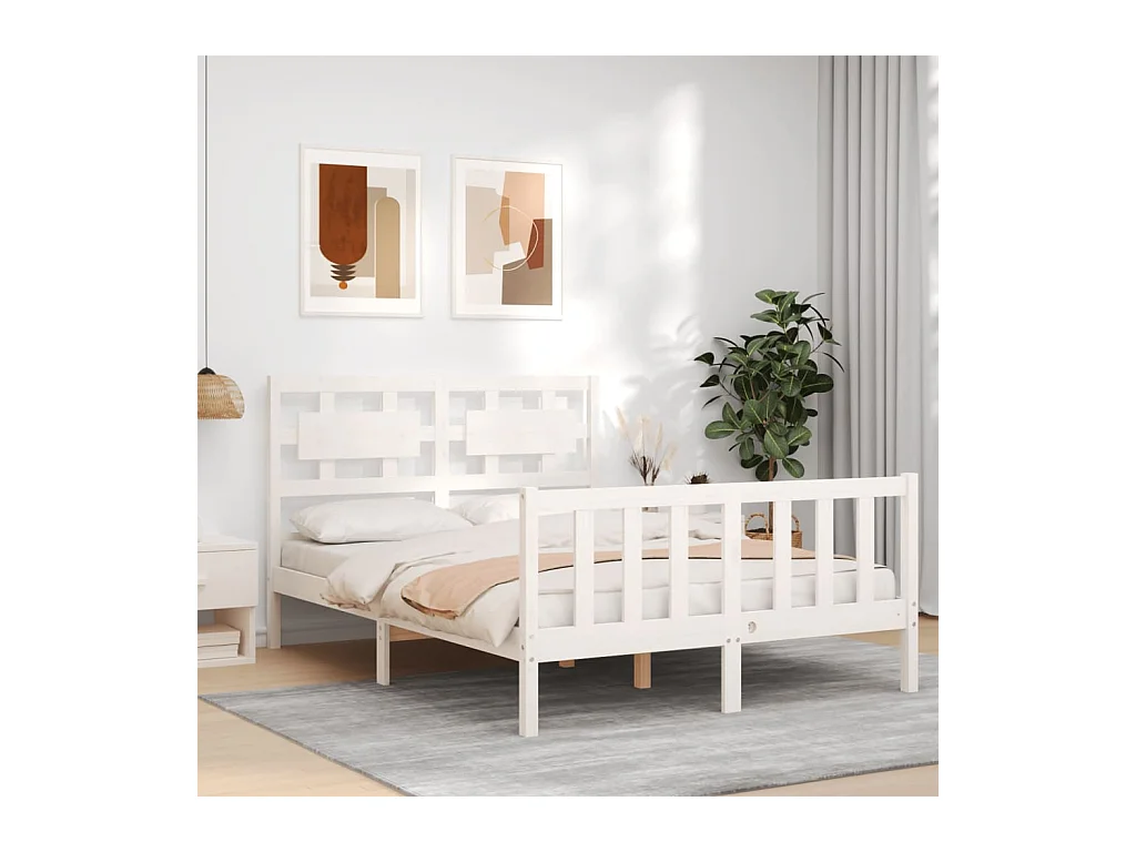 Cadre de lit sans matelas blanc 120x200 cm bois de pin massif