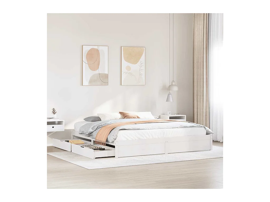 Bedframe zonder matras wit 200x200 cm massief grenenhout