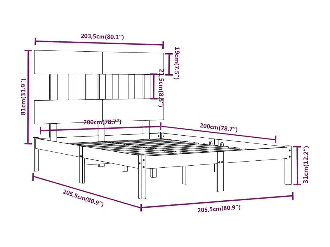 Bettgestell ohne Matratze 200x200 cm Massivholz