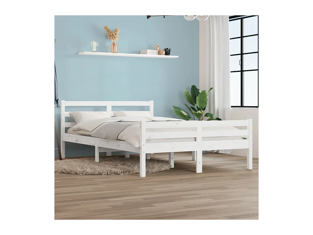 Estructura de cama sin colchón de madera maciza blanca 135x190 cm