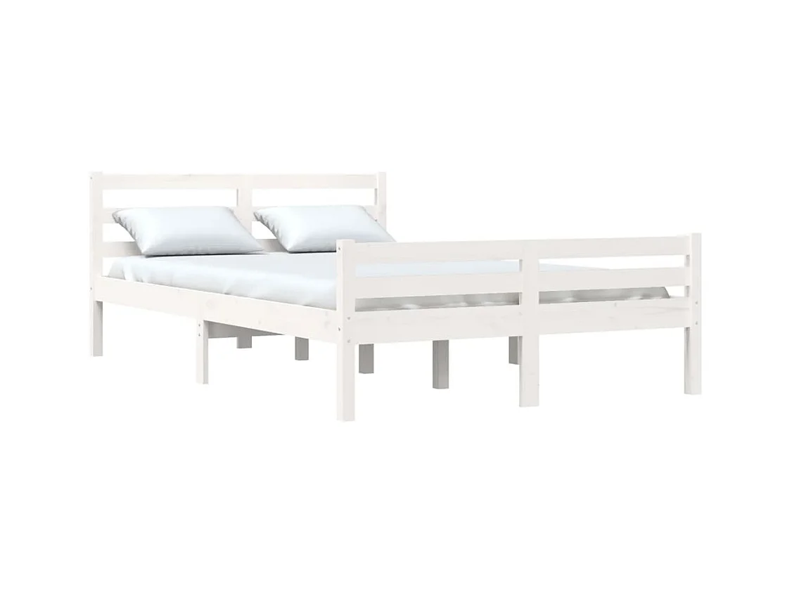 Estructura de cama sin colchón de madera maciza blanca 135x190 cm