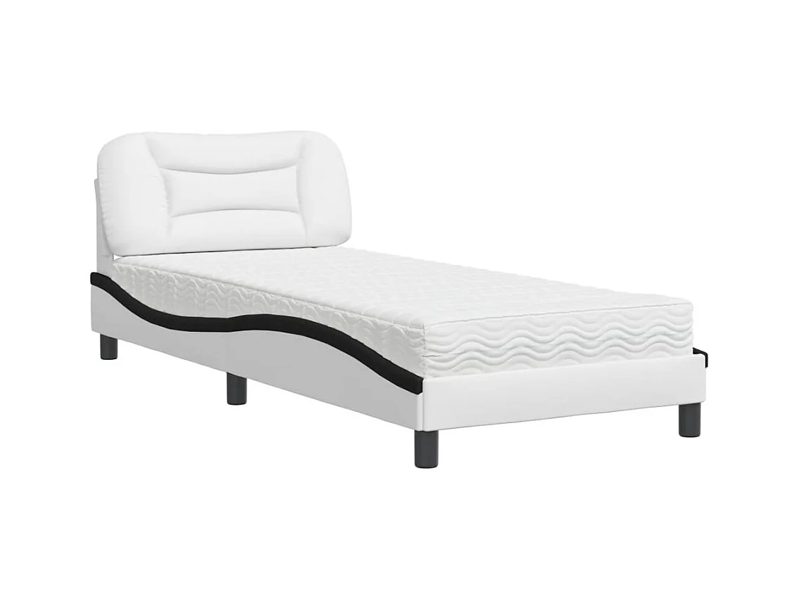 Lit avec matelas blanc et noir 80x200 cm similicuir